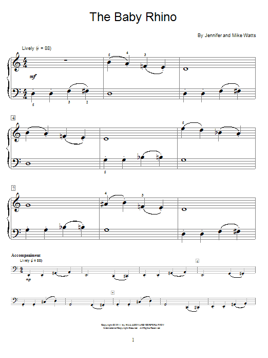 Jennifer Watts The Baby Rhino sheet music notes and chords arranged for Educational Piano