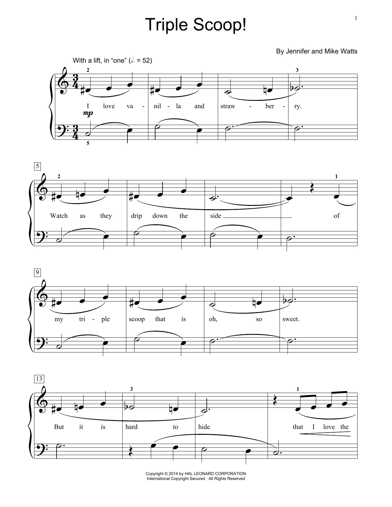 Jennifer Watts Triple Scoop! sheet music notes and chords arranged for Educational Piano