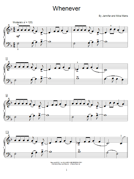 Jennifer Watts Whenever sheet music notes and chords arranged for Educational Piano
