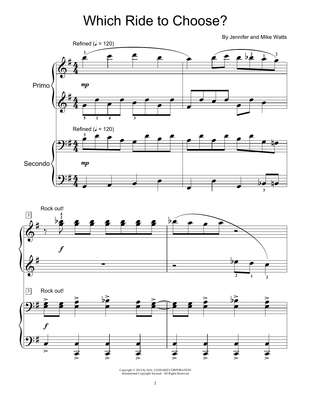 Jennifer Watts Which Ride To Choose? sheet music notes and chords arranged for Piano Duet