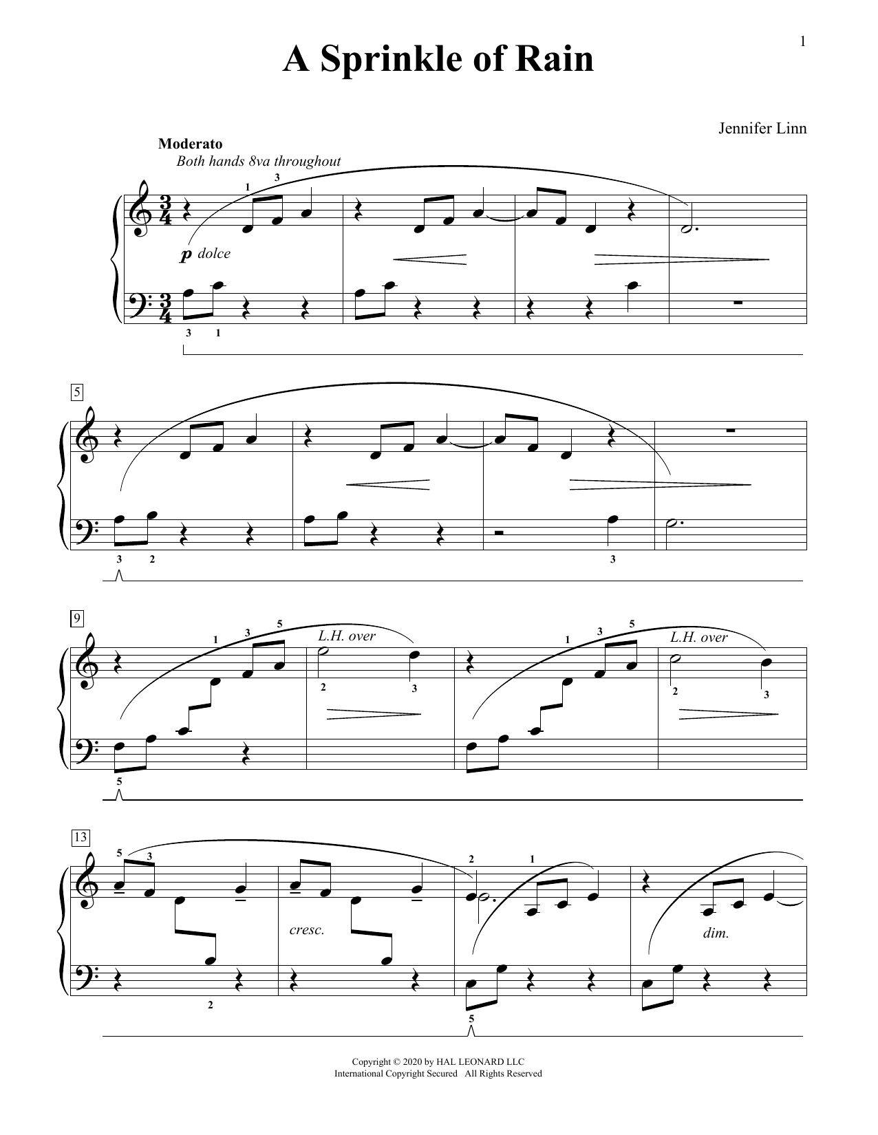 Jennifer Linn A Sprinkle Of Rain sheet music notes and chords arranged for Educational Piano