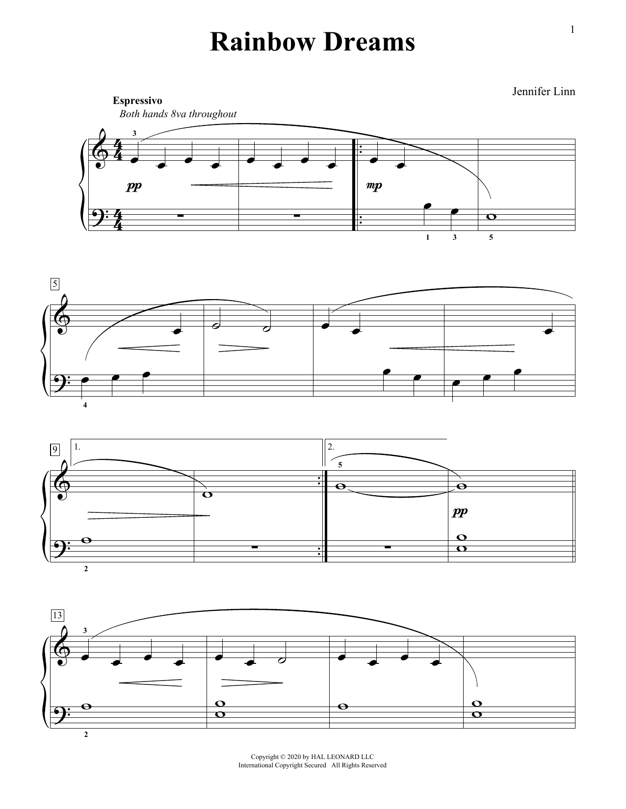 Jennifer Linn Rainbow Dreams sheet music notes and chords arranged for Educational Piano