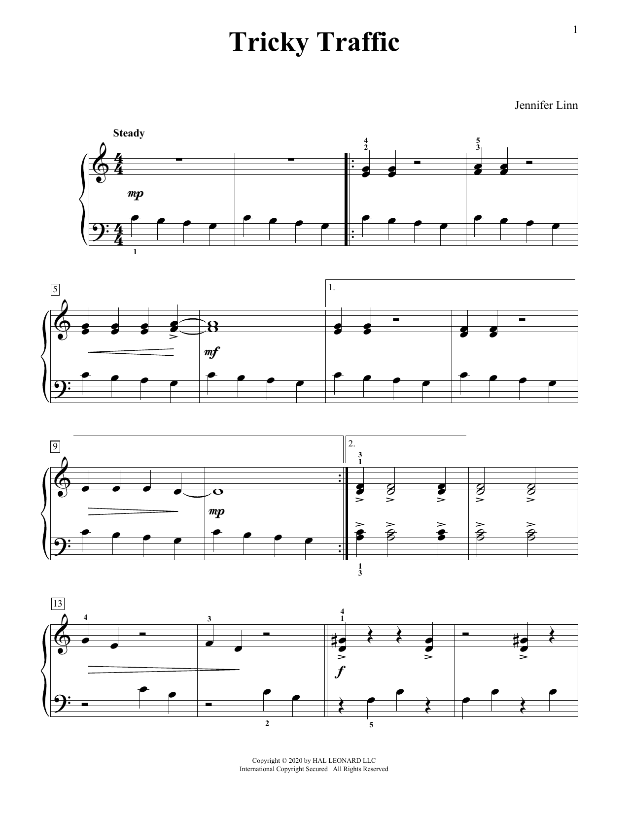 Jennifer Linn Tricky Traffic sheet music notes and chords arranged for Educational Piano