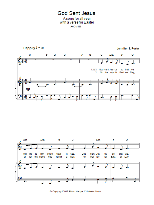 Jennifer S. Porter God Sent Jesus sheet music notes and chords. Download Printable PDF.