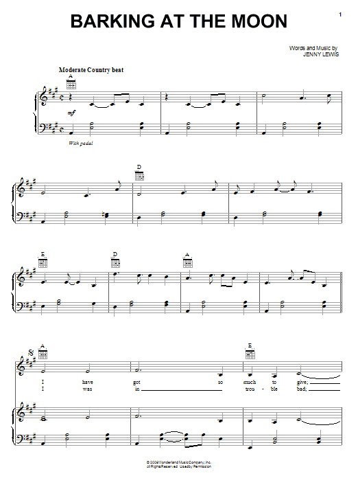 Jenny Lewis Barking At The Moon sheet music notes and chords arranged for Piano, Vocal & Guitar Chords (Right-Hand Melody)