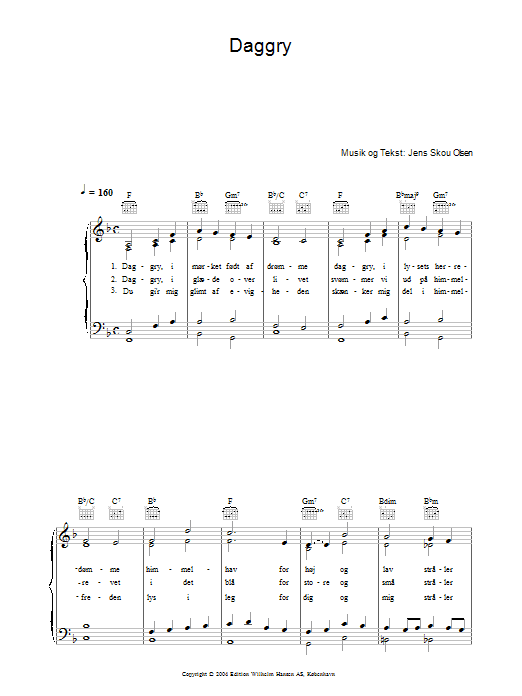 Jens Skou Olsen Daggry sheet music notes and chords arranged for Piano, Vocal & Guitar Chords