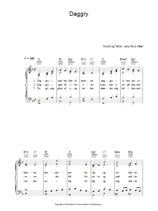 Jens Skou Olsen Daggry sheet music notes and chords. Download Printable PDF.
