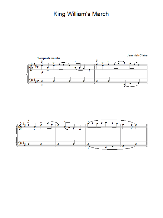 Jeremiah Clarke King William's March sheet music notes and chords arranged for Piano, Vocal & Guitar Chords