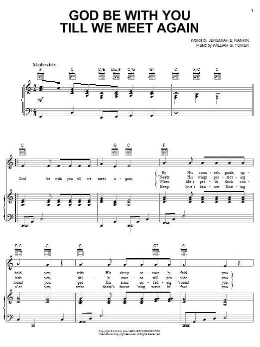 Jeremiah E. Rankin God Be With You Till We Meet Again sheet music notes and chords arranged for Piano, Vocal & Guitar Chords (Right-Hand Melody)