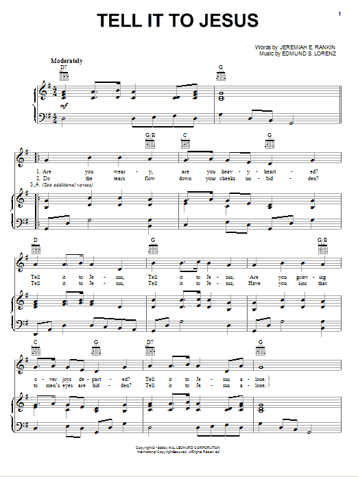 Jeremiah E. Rankin Tell It To Jesus sheet music notes and chords arranged for Piano, Vocal & Guitar Chords (Right-Hand Melody)