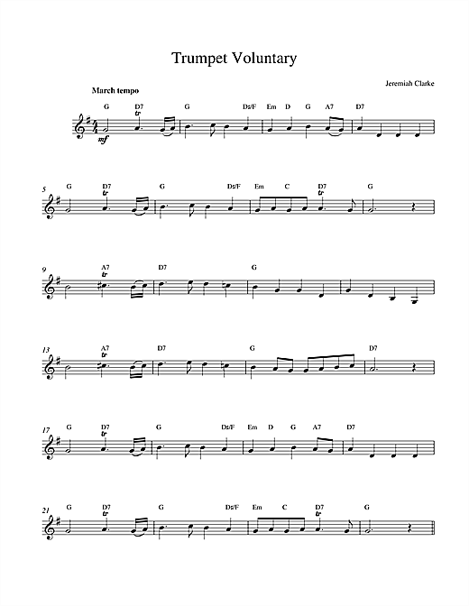 Jeremiah Clarke Trumpet Voluntary sheet music notes and chords arranged for Lead Sheet / Fake Book