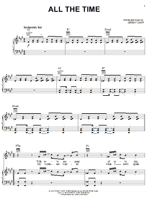 Jeremy Camp All The Time sheet music notes and chords arranged for Piano, Vocal & Guitar Chords (Right-Hand Melody)