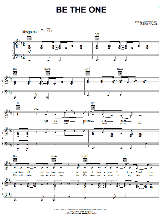 Jeremy Camp Be The One sheet music notes and chords arranged for Piano, Vocal & Guitar Chords (Right-Hand Melody)