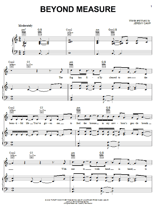 Jeremy Camp Beyond Measure sheet music notes and chords arranged for Piano, Vocal & Guitar Chords (Right-Hand Melody)