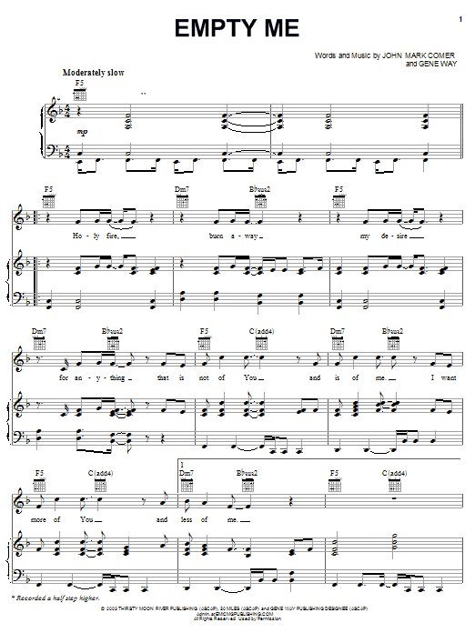 Jeremy Camp Empty Me sheet music notes and chords arranged for Piano, Vocal & Guitar Chords (Right-Hand Melody)