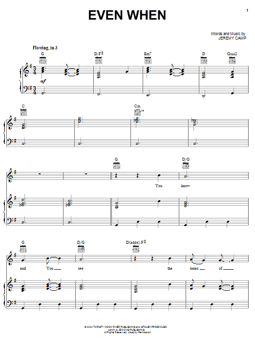 Jeremy Camp Even When sheet music notes and chords arranged for Piano, Vocal & Guitar Chords (Right-Hand Melody)