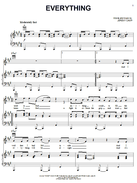 Jeremy Camp Everything sheet music notes and chords arranged for Piano, Vocal & Guitar Chords (Right-Hand Melody)