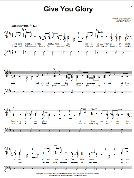 Jeremy Camp Give You Glory sheet music notes and chords arranged for Piano, Vocal & Guitar Chords (Right-Hand Melody)