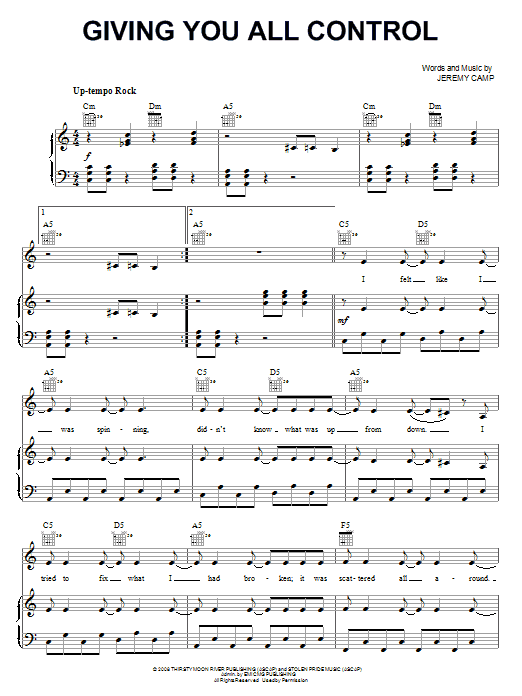 Jeremy Camp Giving You All Control sheet music notes and chords arranged for Piano, Vocal & Guitar Chords (Right-Hand Melody)