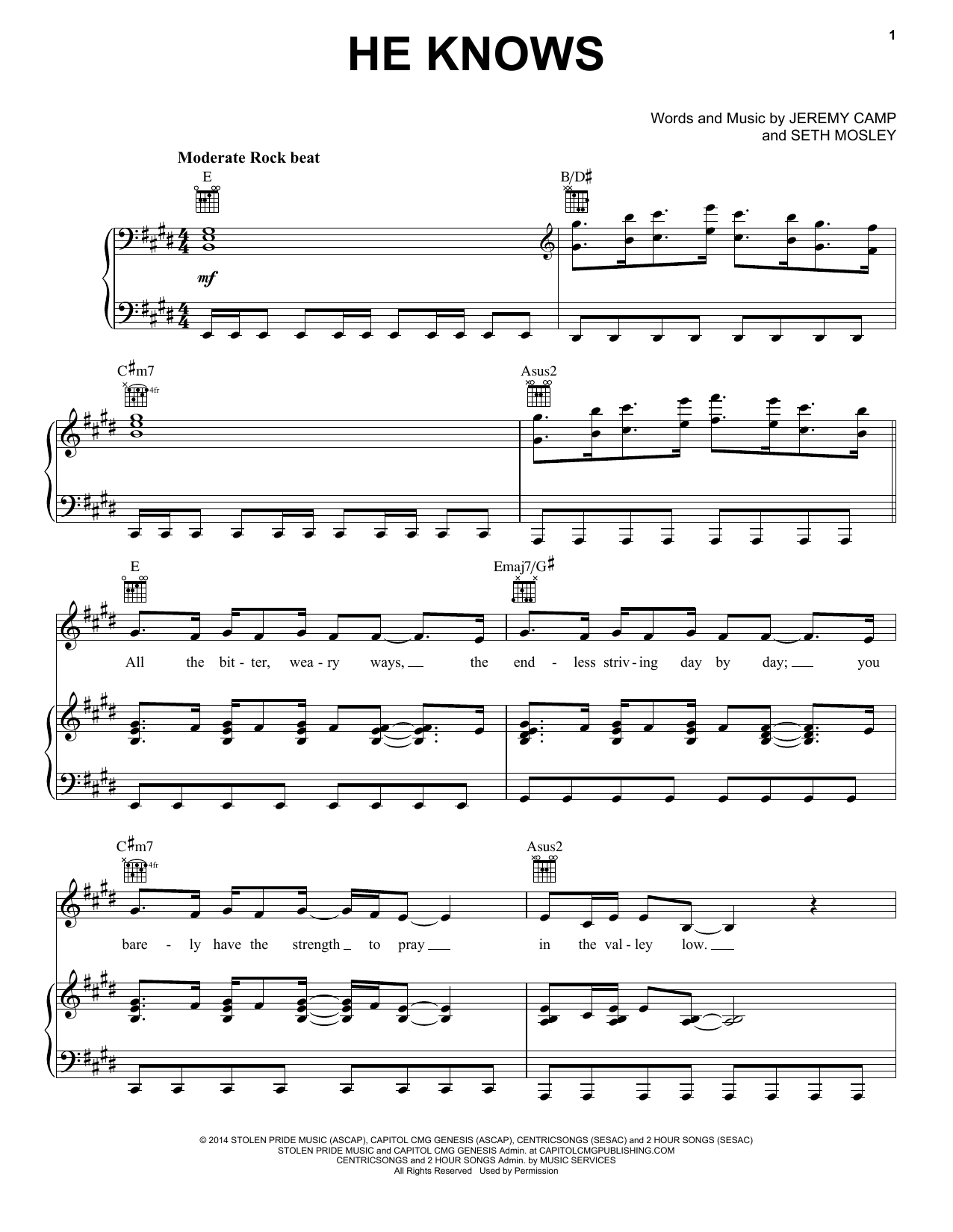 Jeremy Camp He Knows sheet music notes and chords arranged for Piano, Vocal & Guitar Chords (Right-Hand Melody)