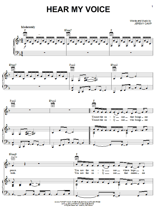 Jeremy Camp Hear My Voice sheet music notes and chords arranged for Piano, Vocal & Guitar Chords (Right-Hand Melody)