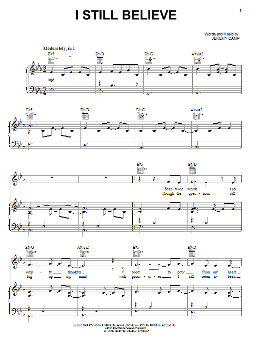 Jeremy Camp I Still Believe sheet music notes and chords arranged for Easy Guitar Tab