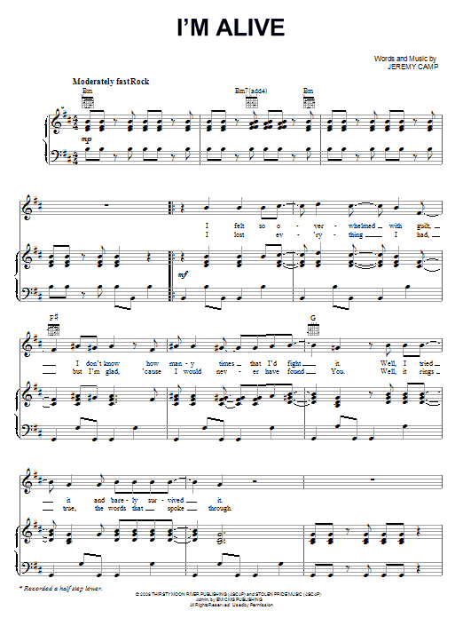 Jeremy Camp I'm Alive sheet music notes and chords arranged for Piano, Vocal & Guitar Chords (Right-Hand Melody)
