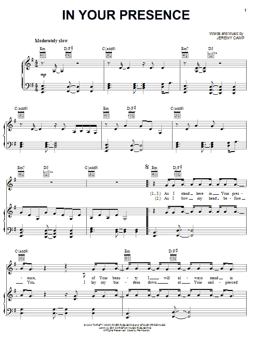 Jeremy Camp In Your Presence sheet music notes and chords arranged for Piano, Vocal & Guitar Chords (Right-Hand Melody)