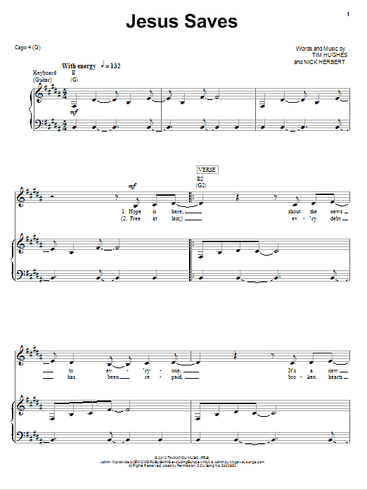 Jeremy Camp Jesus Saves sheet music notes and chords arranged for Piano, Vocal & Guitar Chords (Right-Hand Melody)