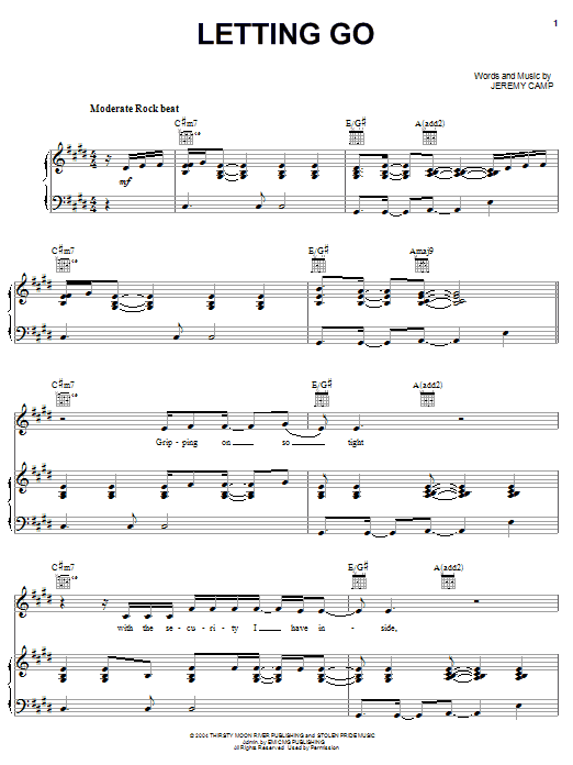 Jeremy Camp Letting Go sheet music notes and chords arranged for Piano, Vocal & Guitar Chords (Right-Hand Melody)