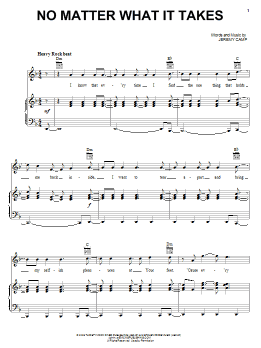 Jeremy Camp No Matter What It Takes sheet music notes and chords arranged for Piano, Vocal & Guitar Chords (Right-Hand Melody)