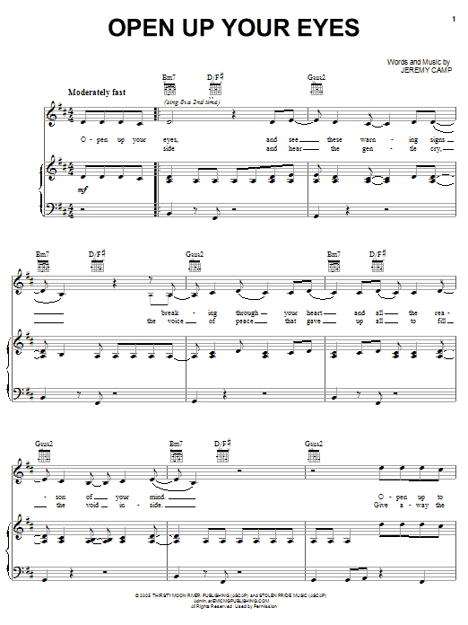 Jeremy Camp Open Up Your Eyes sheet music notes and chords arranged for Piano, Vocal & Guitar Chords (Right-Hand Melody)