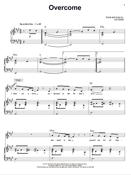 Jeremy Camp Overcome sheet music notes and chords arranged for Piano, Vocal & Guitar Chords (Right-Hand Melody)