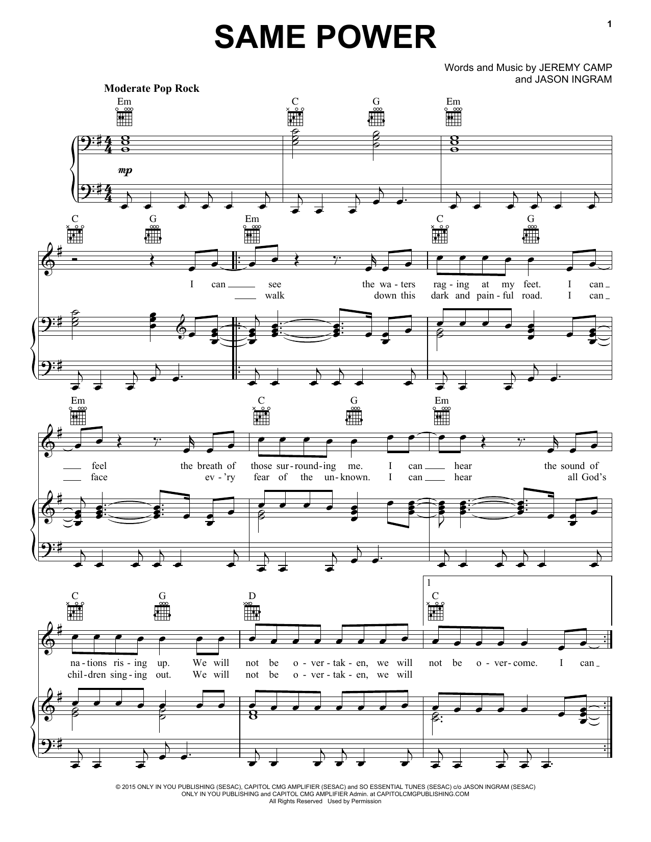 Jeremy Camp Same Power sheet music notes and chords arranged for Piano, Vocal & Guitar Chords (Right-Hand Melody)