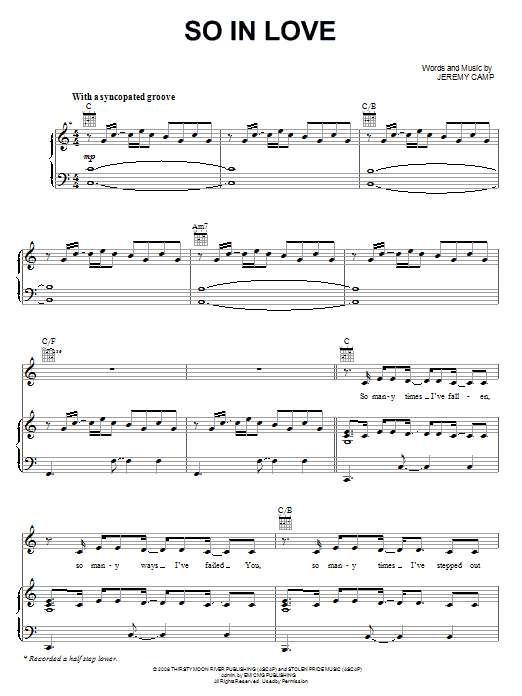 Jeremy Camp So In Love sheet music notes and chords arranged for Piano, Vocal & Guitar Chords (Right-Hand Melody)