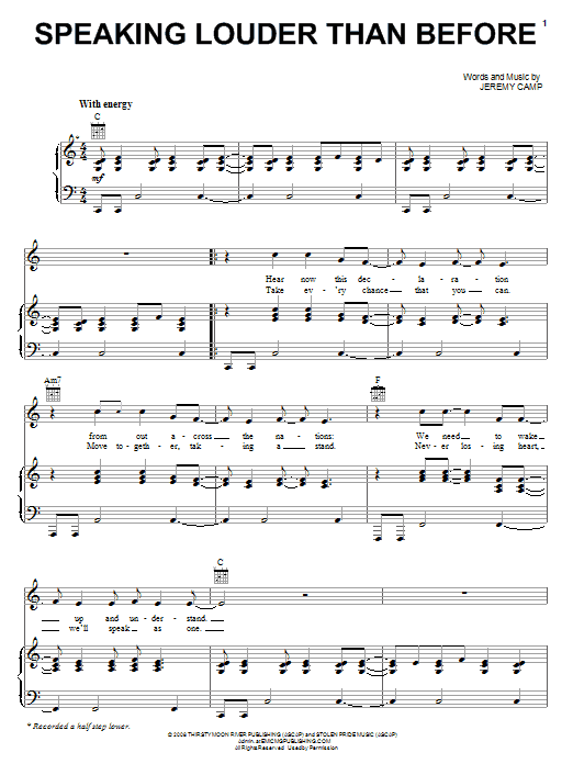 Jeremy Camp Speaking Louder Than Before sheet music notes and chords arranged for Piano, Vocal & Guitar Chords (Right-Hand Melody)
