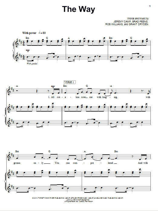 Jeremy Camp The Way sheet music notes and chords arranged for Piano, Vocal & Guitar Chords (Right-Hand Melody)
