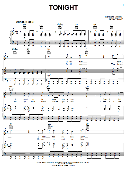 Jeremy Camp Tonight sheet music notes and chords arranged for Easy Guitar Tab