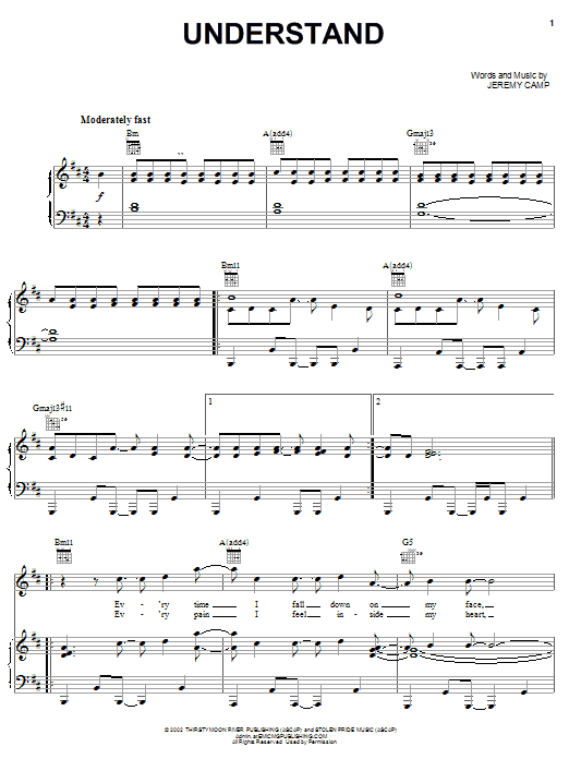 Jeremy Camp Understand sheet music notes and chords arranged for Piano, Vocal & Guitar Chords (Right-Hand Melody)