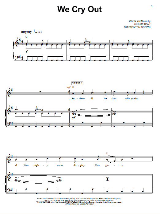 Jeremy Camp We Cry Out sheet music notes and chords arranged for Piano, Vocal & Guitar Chords (Right-Hand Melody)