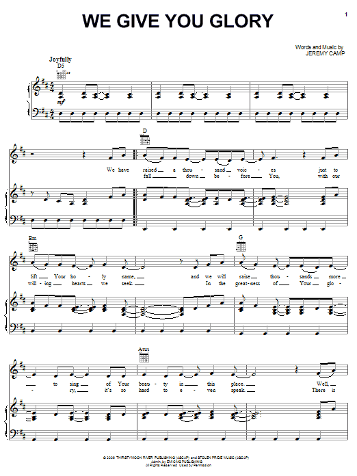 Jeremy Camp We Give You Glory sheet music notes and chords arranged for Piano, Vocal & Guitar Chords (Right-Hand Melody)