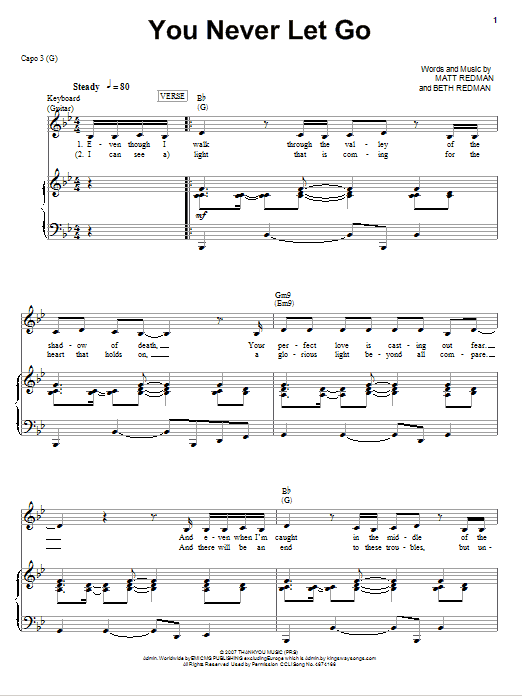 Jeremy Camp You Never Let Go sheet music notes and chords arranged for Piano, Vocal & Guitar Chords (Right-Hand Melody)