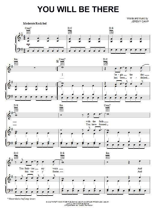 Jeremy Camp You Will Be There sheet music notes and chords arranged for Piano, Vocal & Guitar Chords (Right-Hand Melody)