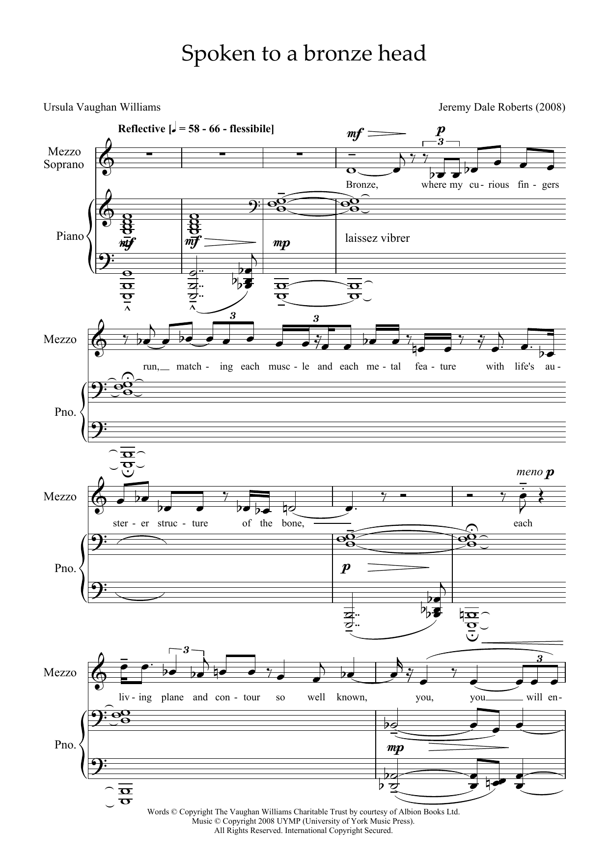 Jeremy Dale Roberts Spoken to a Bronze Head (for mezzo-soprano and piano) sheet music notes and chords arranged for Piano & Vocal