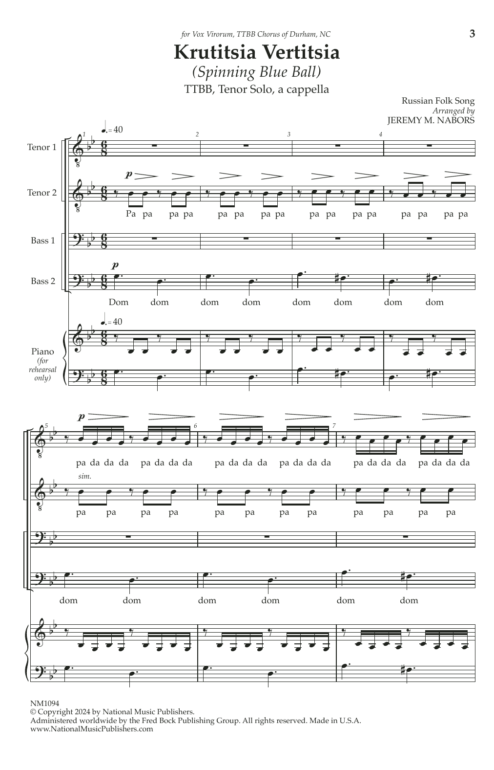 Jeremy Nabors Krutitsia Vertitsia sheet music notes and chords arranged for TTBB Choir