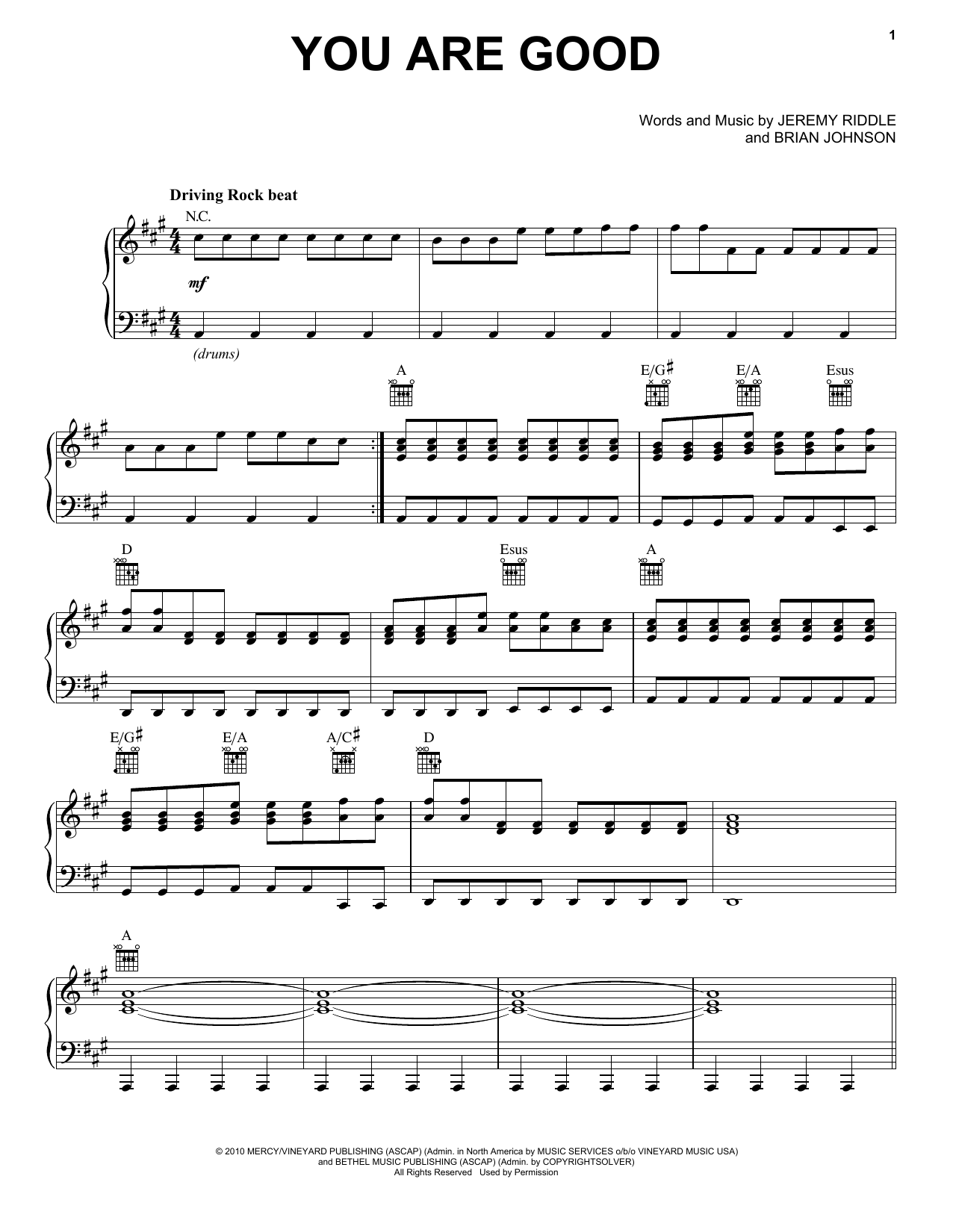 Jeremy Riddle You Are Good sheet music notes and chords arranged for Piano, Vocal & Guitar Chords (Right-Hand Melody)