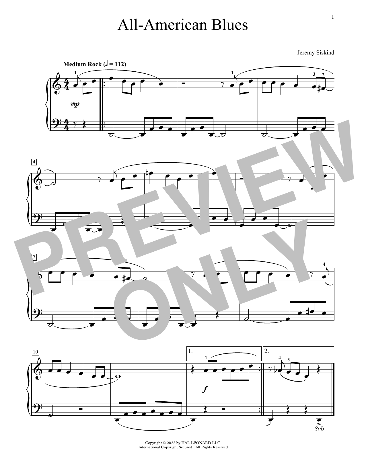 Jeremy Siskind All-American Blues sheet music notes and chords arranged for Educational Piano
