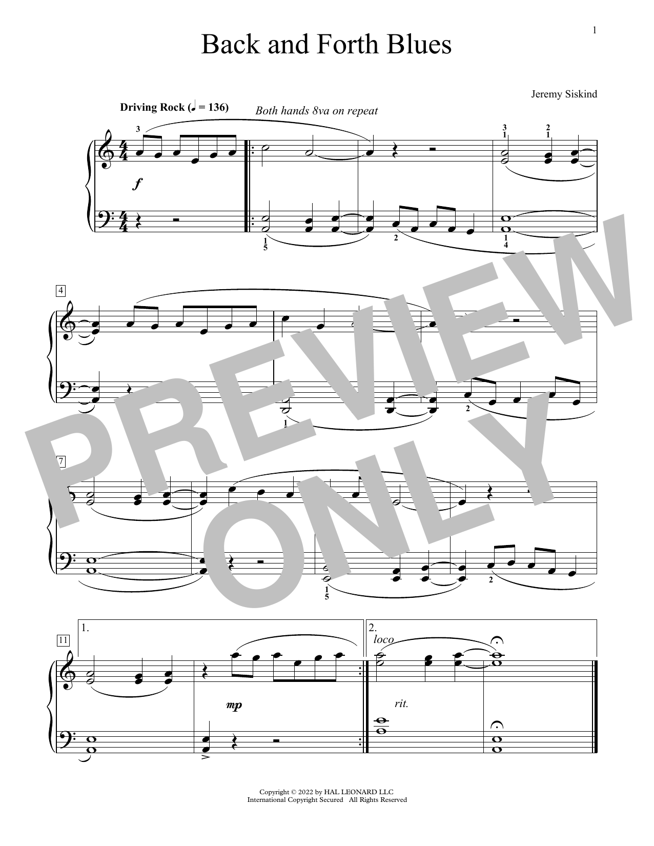 Jeremy Siskind Back And Forth Blue sheet music notes and chords arranged for Educational Piano