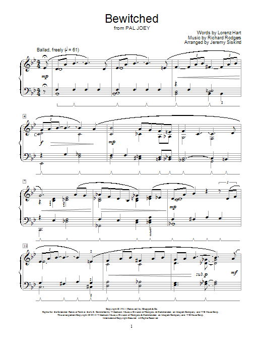 Jeremy Siskind Bewitched sheet music notes and chords arranged for Educational Piano