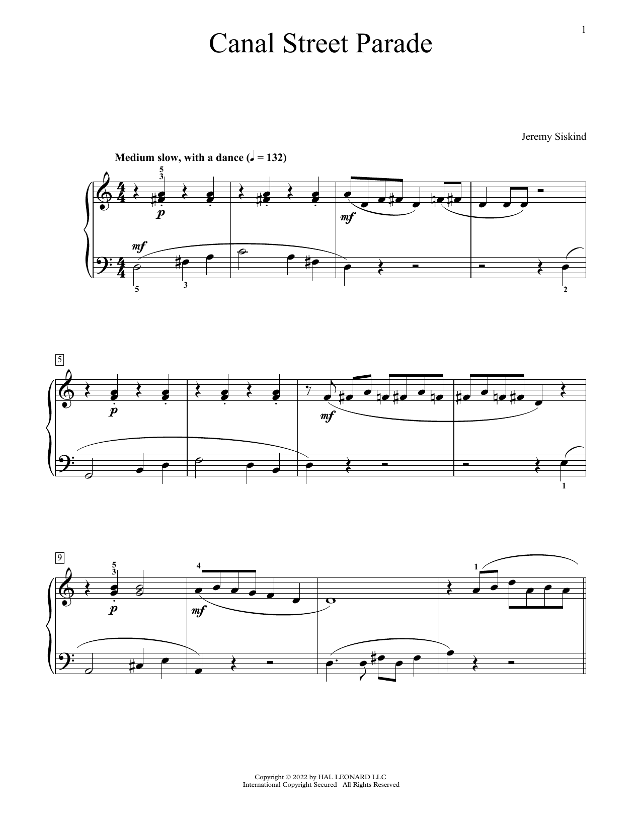 Jeremy Siskind Canal Street Parade sheet music notes and chords arranged for Educational Piano
